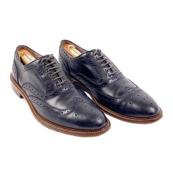 Aston Grey Shoes Black Leather Wingtip 